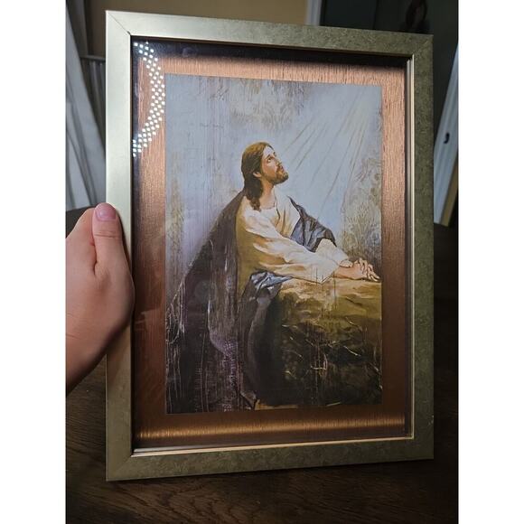 Vintage Jesus Print Praying At The Garden Of Gethsemane Gold Frame 16 X 12 - Picture 8 of 16